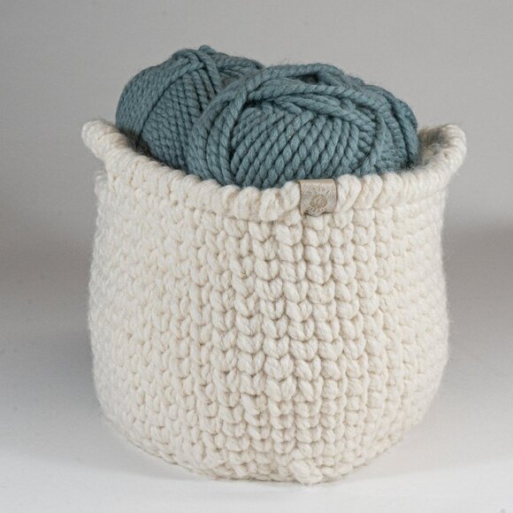 Large Handmade Farmhouse Crocheted Basket With Handles - Picture 3 of 5